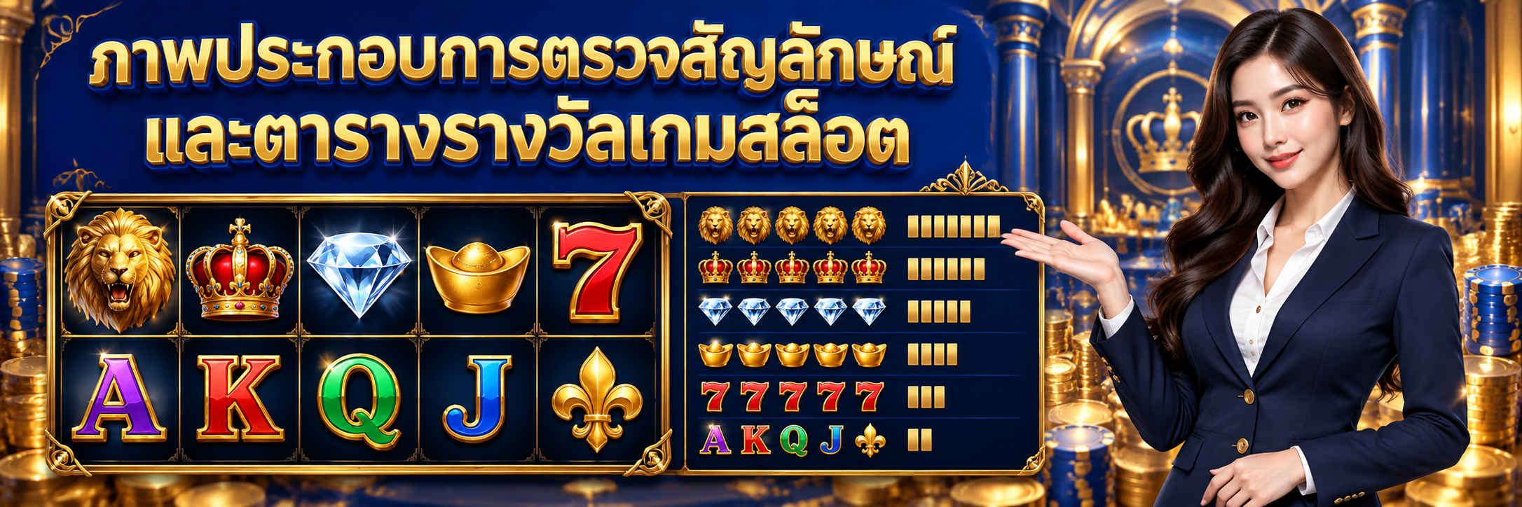 ภาพประกอบการตรวจสัญลักษณ์และตารางรางวัลเกมสล็อต