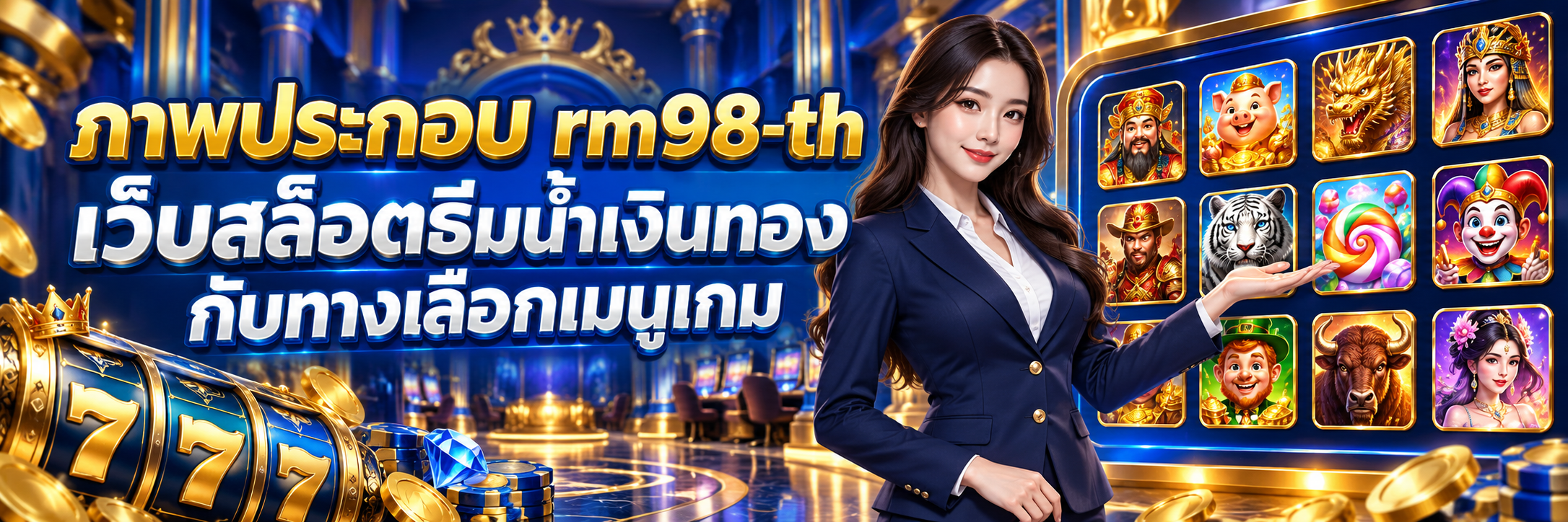 ภาพประกอบ rm98-th เว็บสล็อตธีมน้ำเงินทองกับทางเลือกเมนูเกม